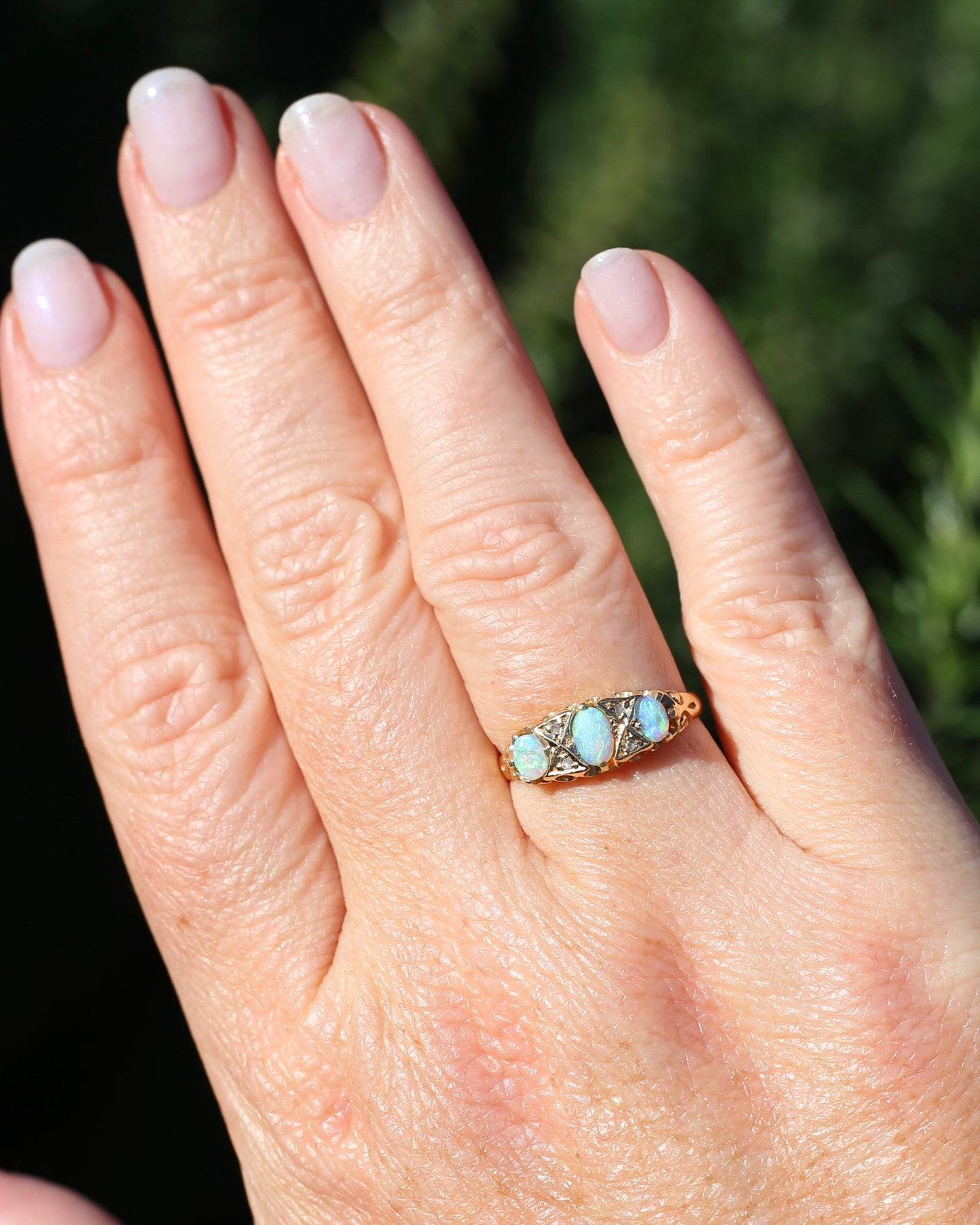 ON HOLD Antique 1907 Opal and Rose Cut Diamond Bridges Ring, 18ct Yellow Gold, size 8 or Q