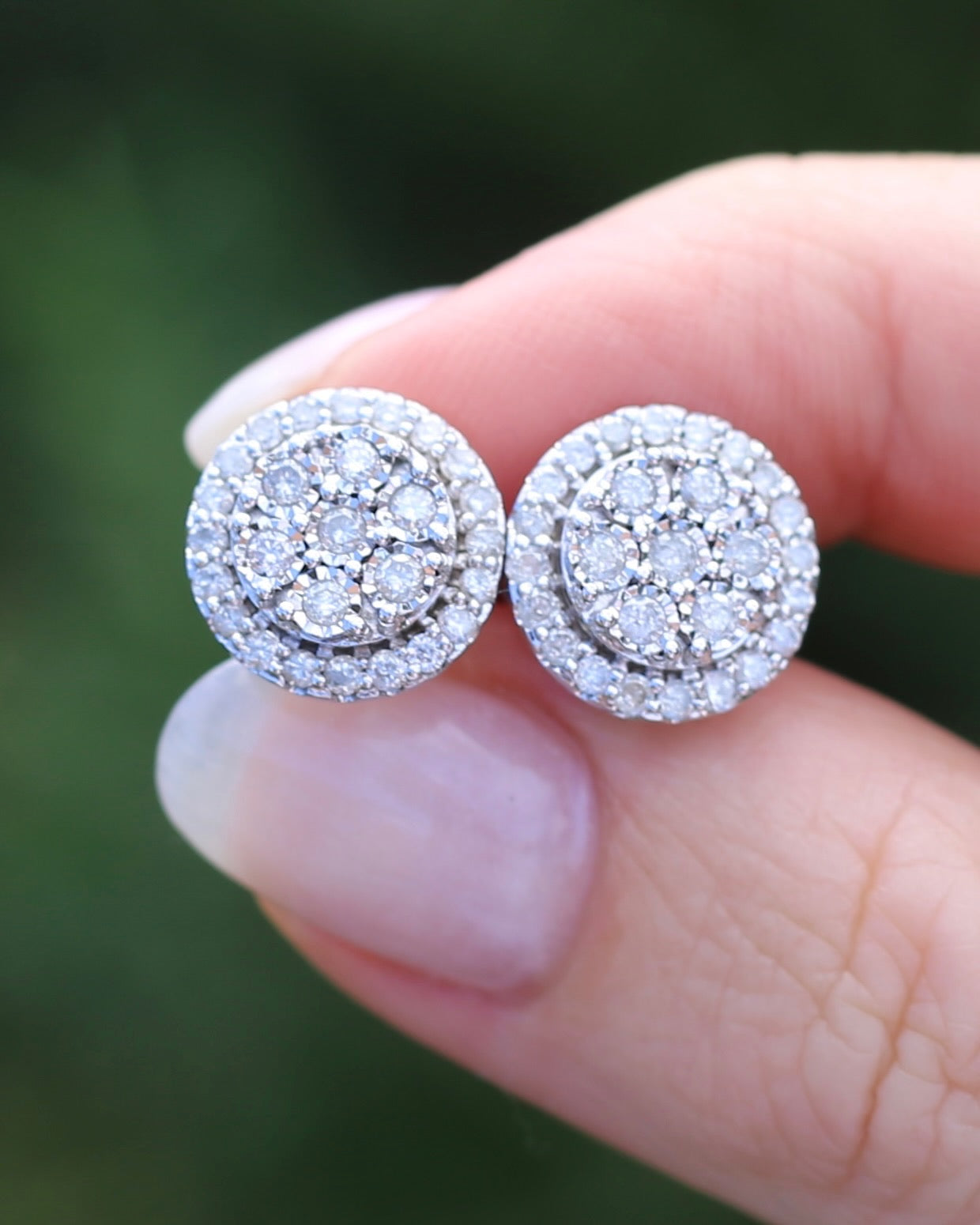 Diamond Cluster Studs, Sterling Silver, 5.58g