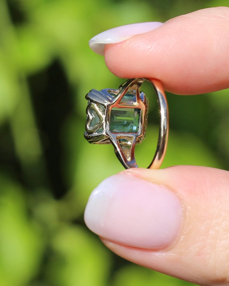 Second Glance - Natural 4.3ct Emerald Cut Aquamarine in Vintage 1963 London Made Ring, 9ct Yellow Gold, size K1/2 or 5.5, 3.04g