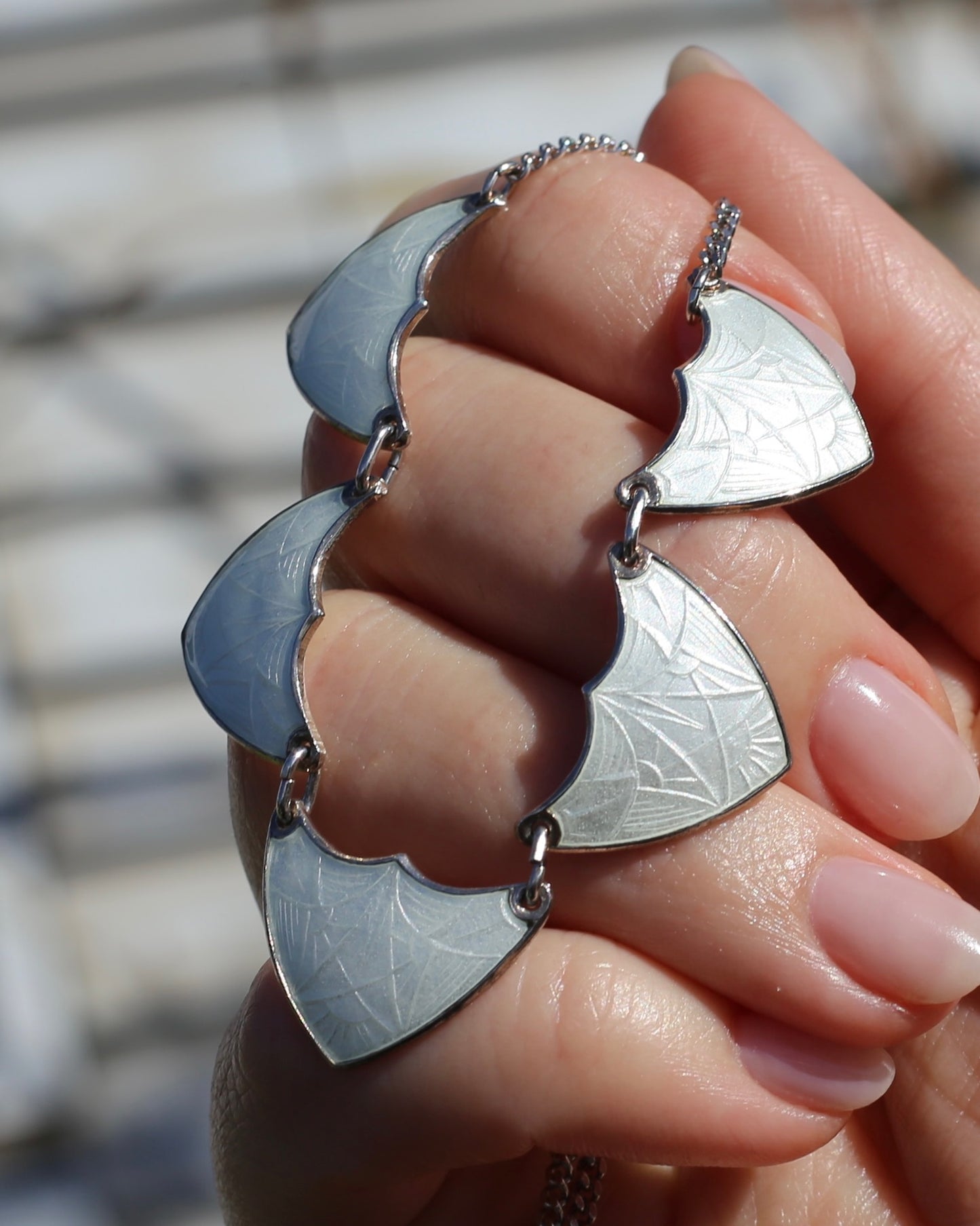 Vintage Norwegian Enamel and Silver Necklace, 45.5cm