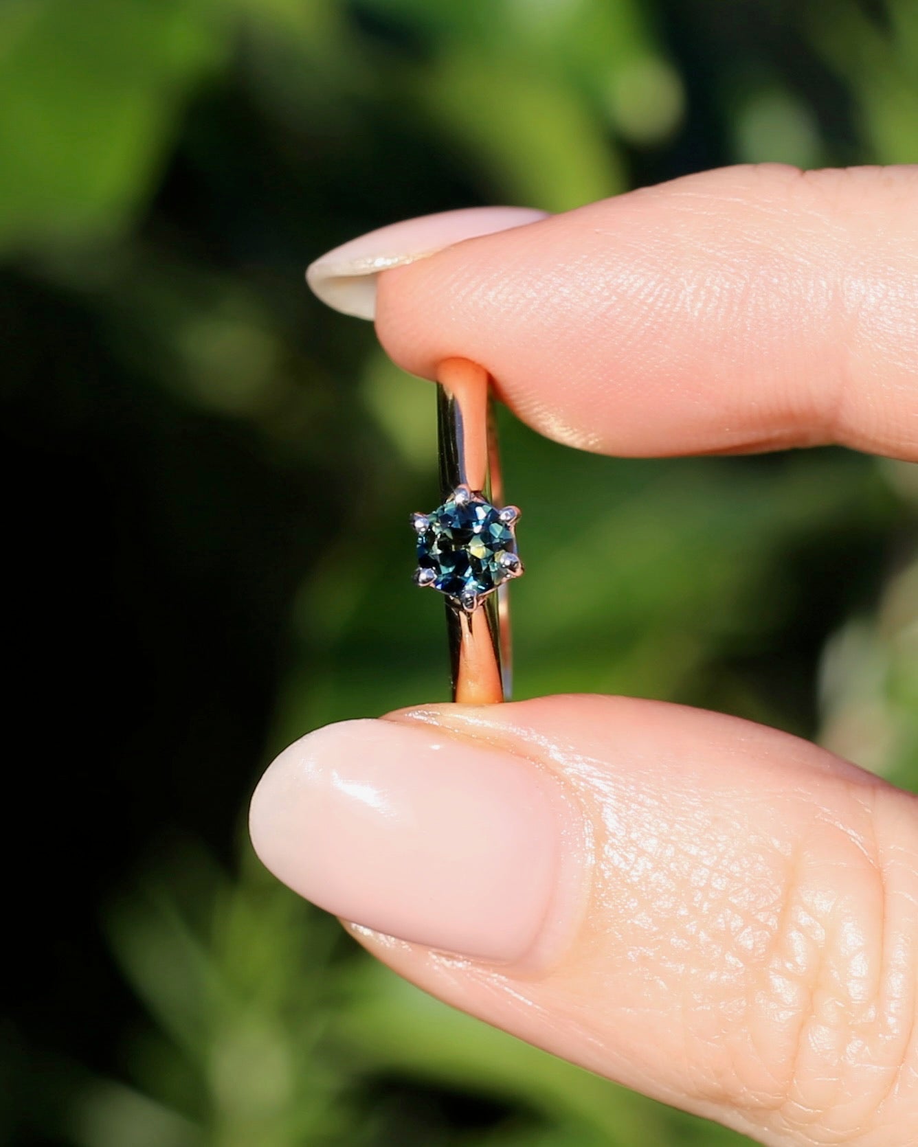 0.55ct Australian Parti Sapphire, 6 Claw Setting, 9ct White and Yellow Gold, size 7 or O, 3.52g