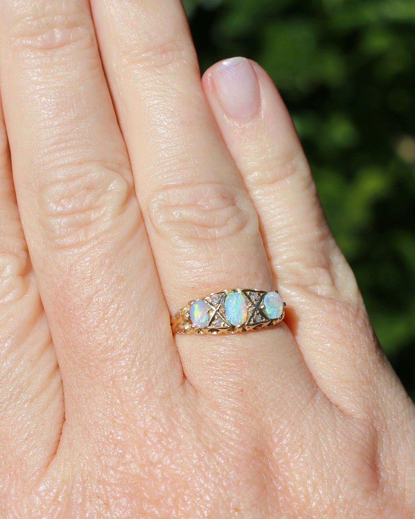 ON HOLD Antique 1907 Opal and Rose Cut Diamond Bridges Ring, 18ct Yellow Gold, size 8 or Q