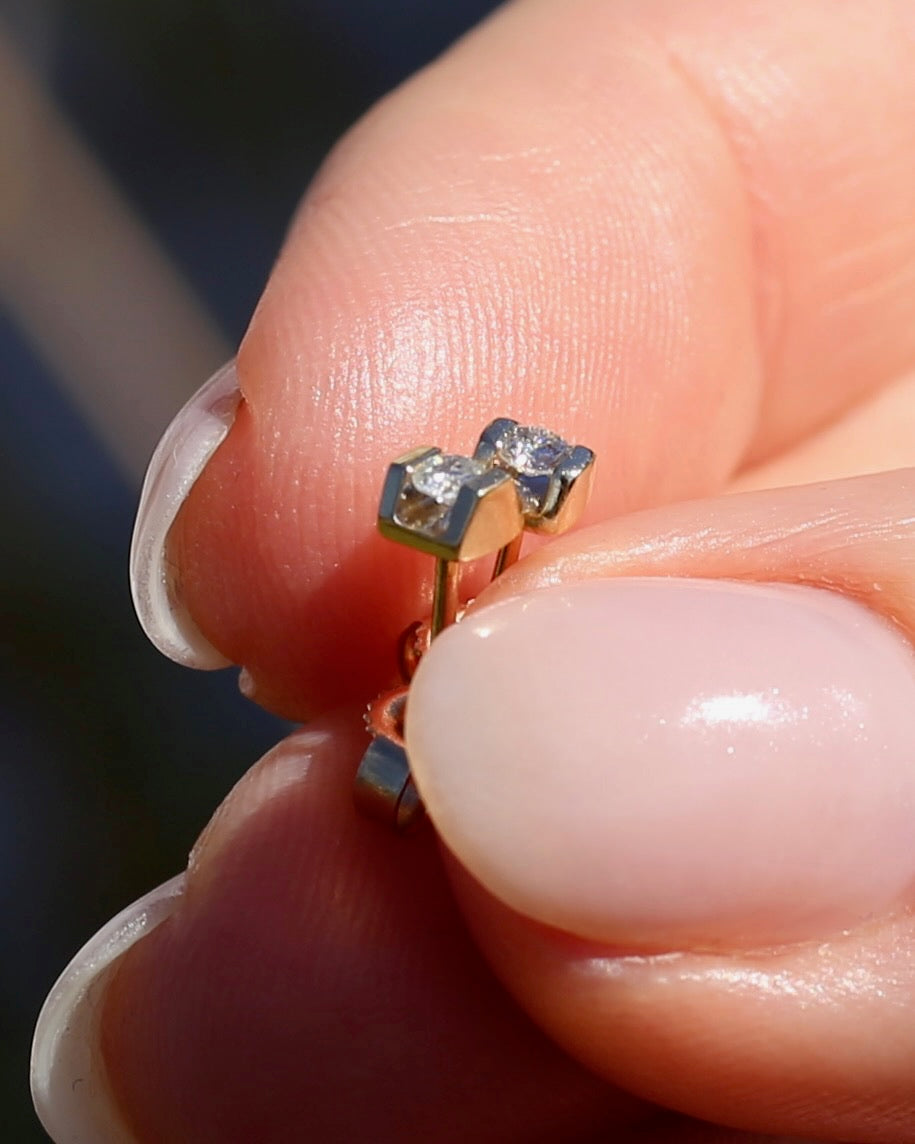 0.1ct Natural Diamond Semi Bezel Studs, 10ct Yellow Gold, 0.6g