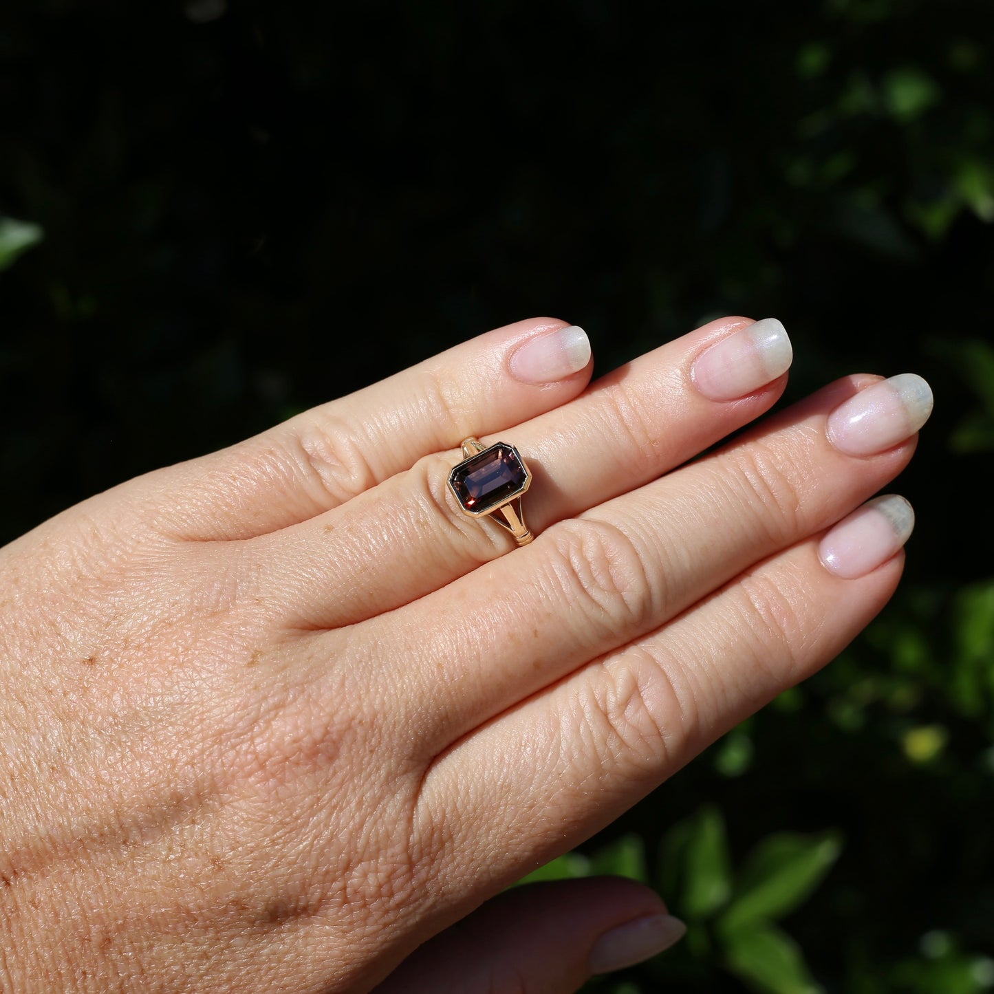 Custom Cut 4.36ct Octagonal Brown Zircon, Bezel Set, 9ct Yellow Gold, size L1/2 or 6