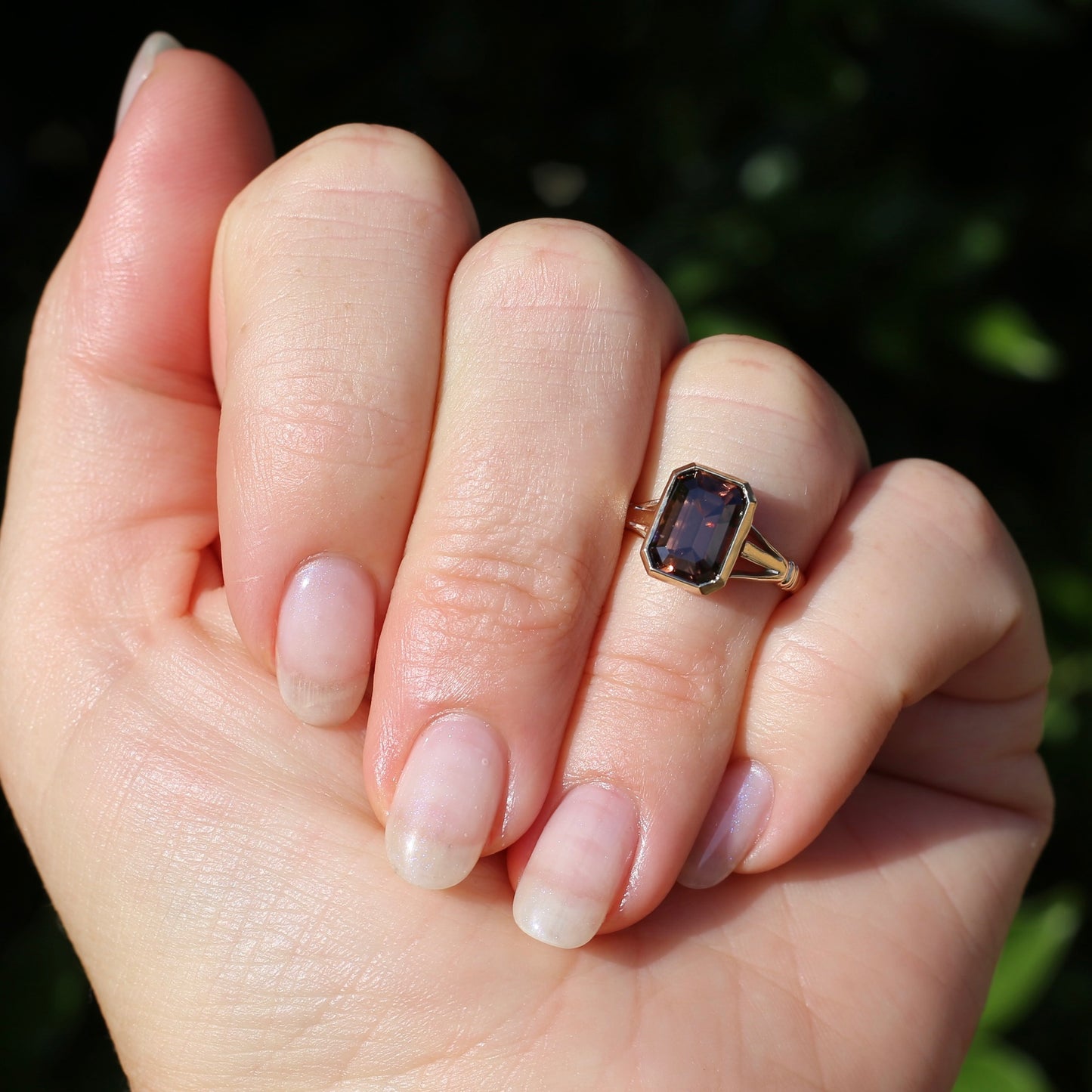 Custom Cut 4.36ct Octagonal Brown Zircon, Bezel Set, 9ct Yellow Gold, size L1/2 or 6