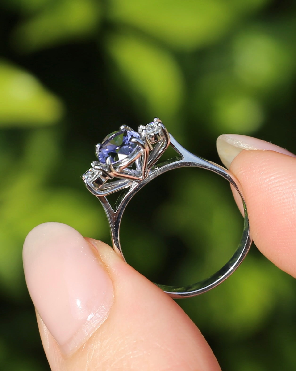 1.05ct Hand Cut Australian Iolite and Diamond Trilogy, 9ct White Gold, Size N or 6.75, 3.05g