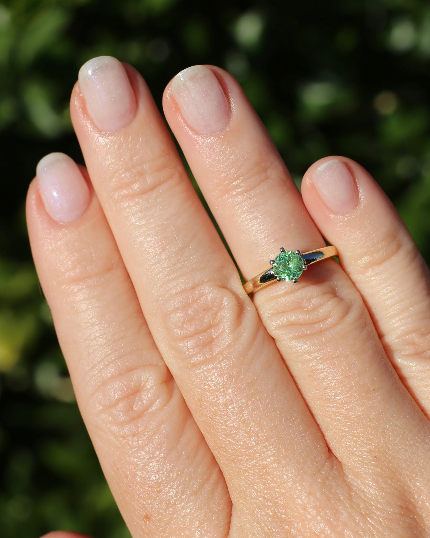 0.75ct Tsavorite - Light Grossular Green Garnet - in Vintage 14ct Yellow and White Gold Setting, size J1/2 or 5