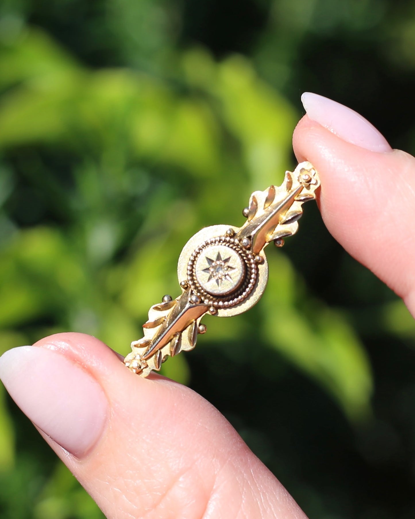 Antique 15ct Gold Brooch with Rose Cut Diamond, 15ct Rosey Gold, Silver Pin, 2.33g