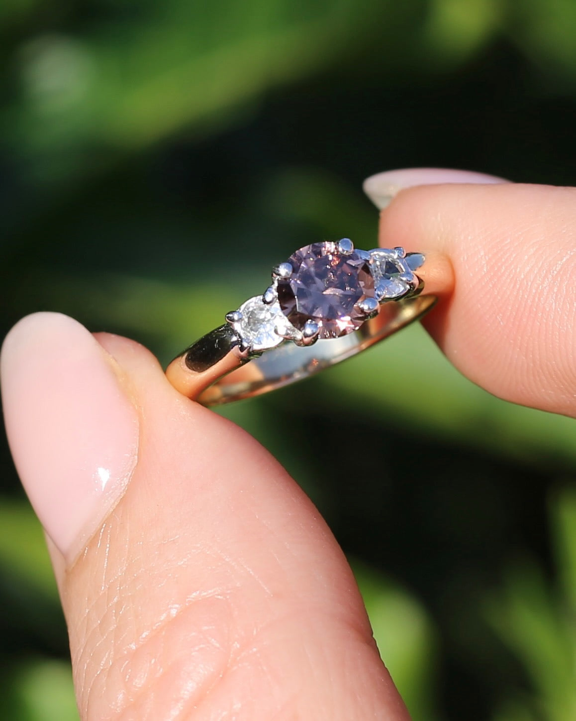 1.31ct Natural Caramel Zircon and Old Cut White Zircon Trilogy Ring, 9ct Gold, size N1/2 or just under 7, 3.72g