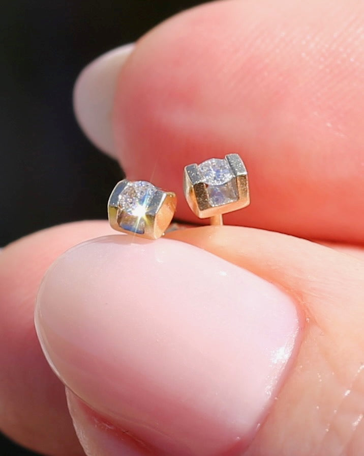 0.1ct Natural Diamond Semi Bezel Studs, 10ct Yellow Gold, 0.6g