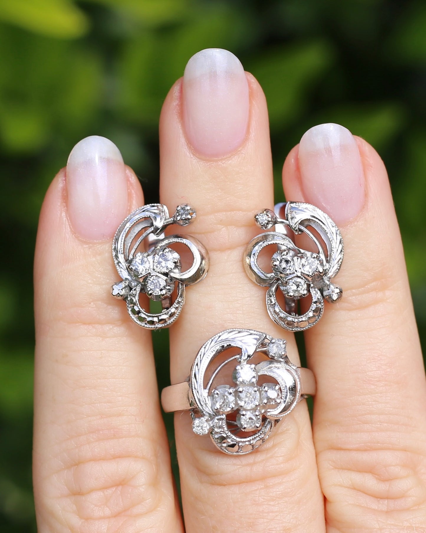 Old Cut and Early Brilliant Cluster Clover Ring, 9ct White Gold, size O or 7