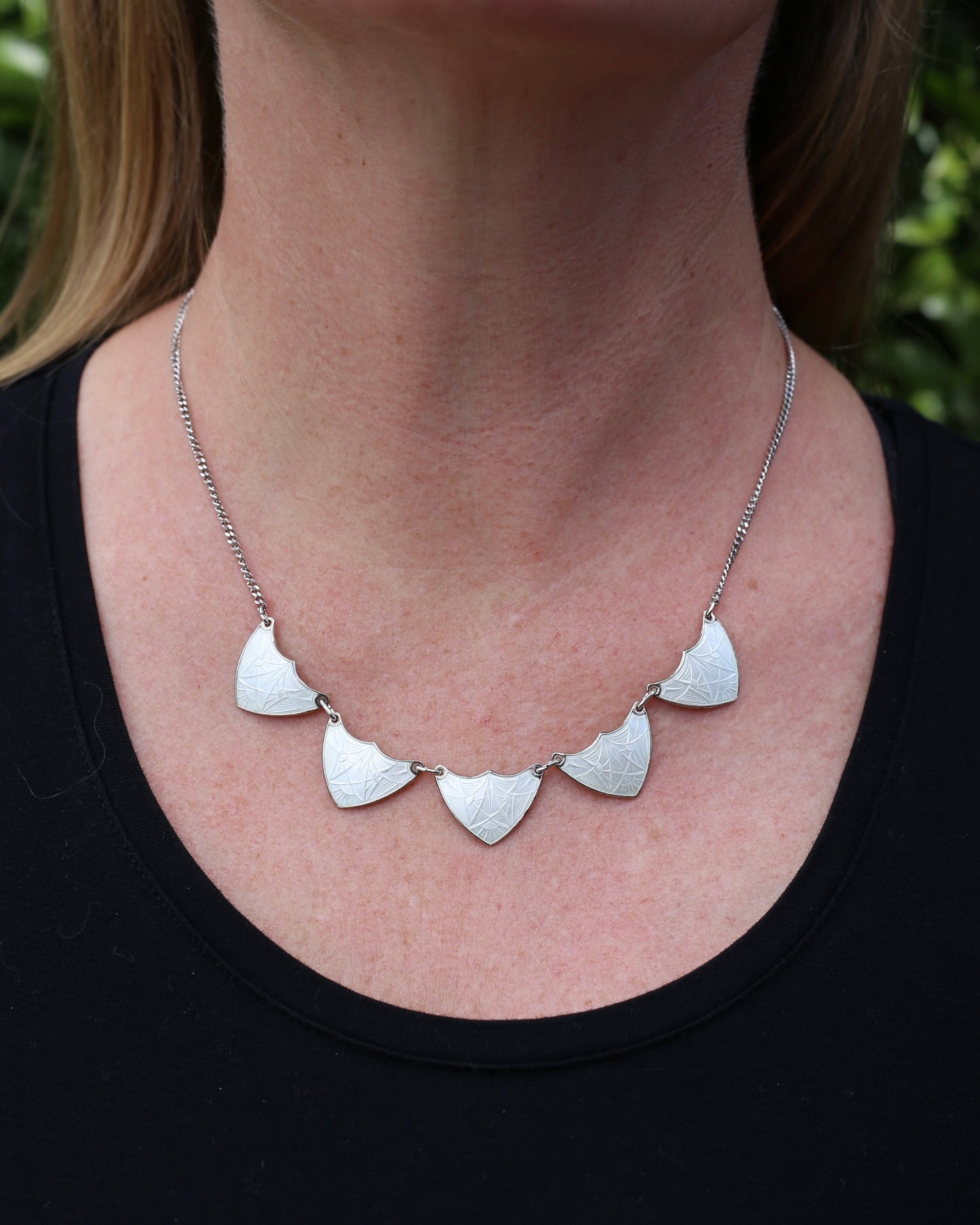 Vintage Norwegian Enamel and Silver Necklace, 45.5cm