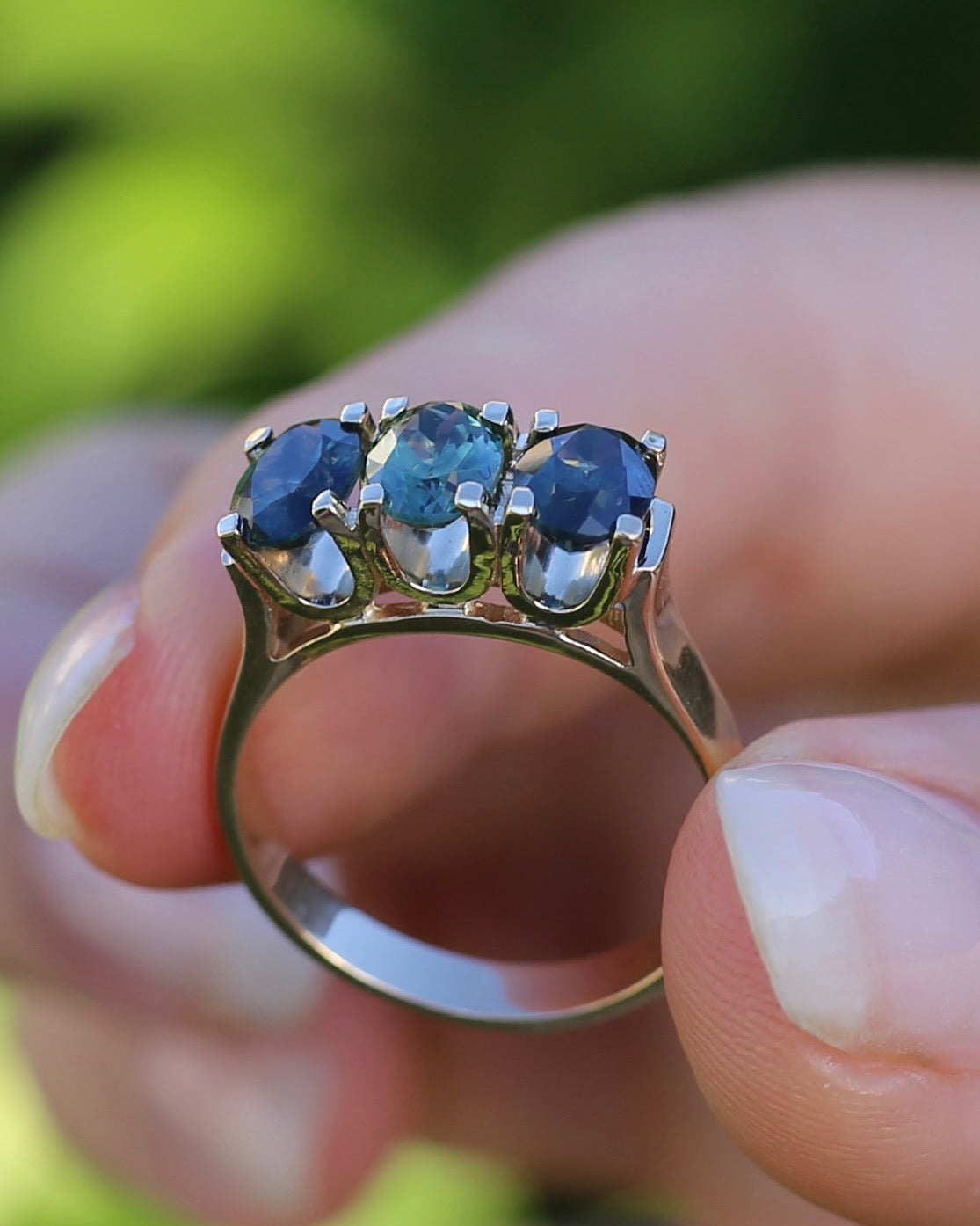 Circa 1980s 2.5ct Parti Trilogy, 9ct Yellow Gold, size P or 7.75, with valuation