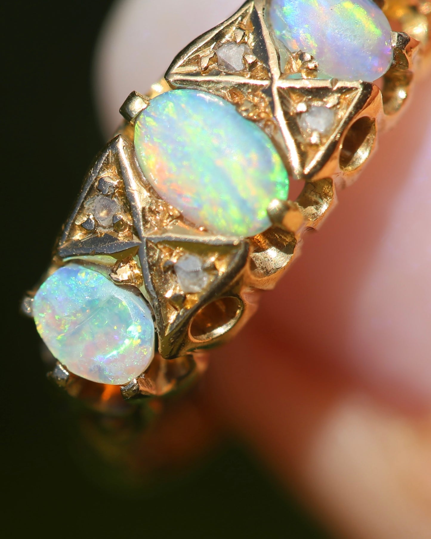 ON HOLD Antique 1907 Opal and Rose Cut Diamond Bridges Ring, 18ct Yellow Gold, size 8 or Q