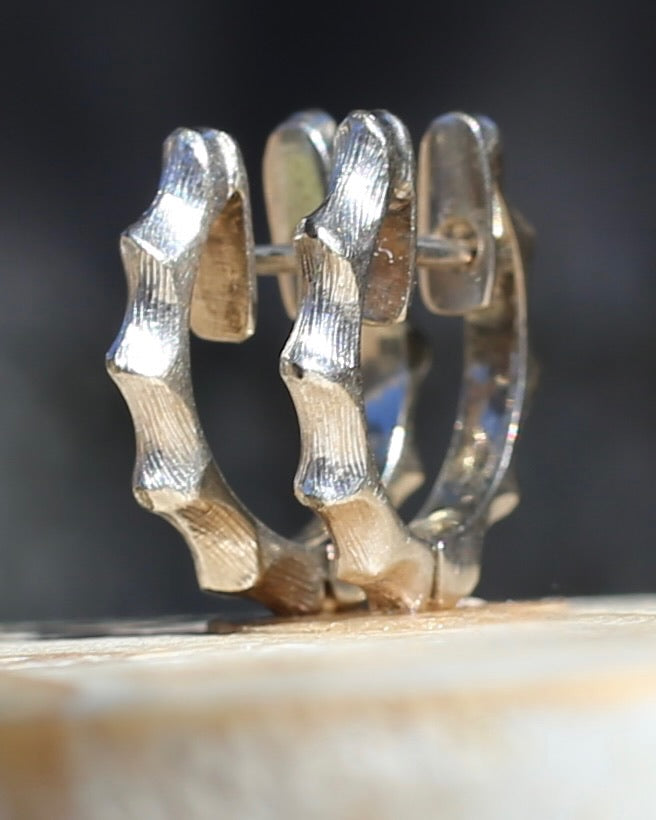 Chunky Handmade 9ct White Gold Bamboo Feel Huggies, 9ct White Gold, 4.18g