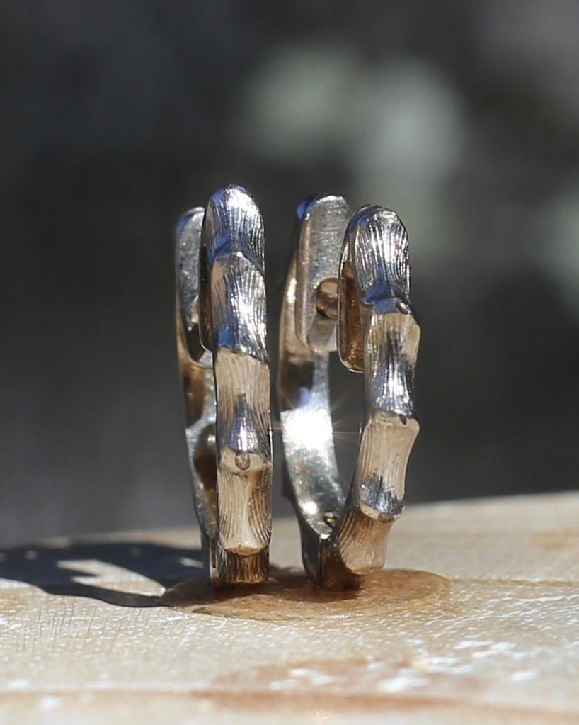 Chunky Handmade 9ct White Gold Bamboo Feel Huggies, 9ct White Gold, 4.18g