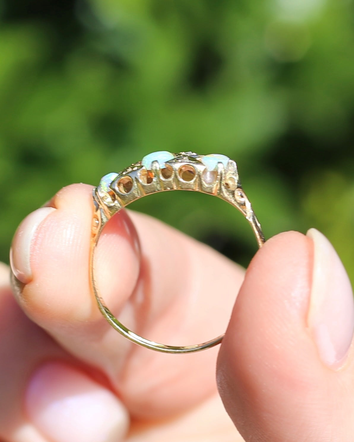 ON HOLD Antique 1907 Opal and Rose Cut Diamond Bridges Ring, 18ct Yellow Gold, size 8 or Q