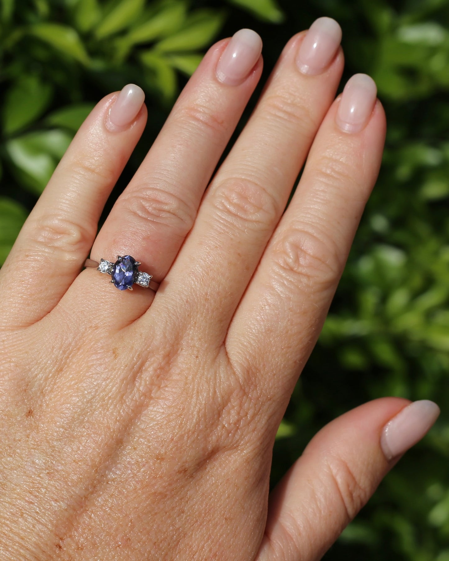 1.05ct Hand Cut Australian Iolite and Diamond Trilogy, 9ct White Gold, Size N or 6.75, 3.05g