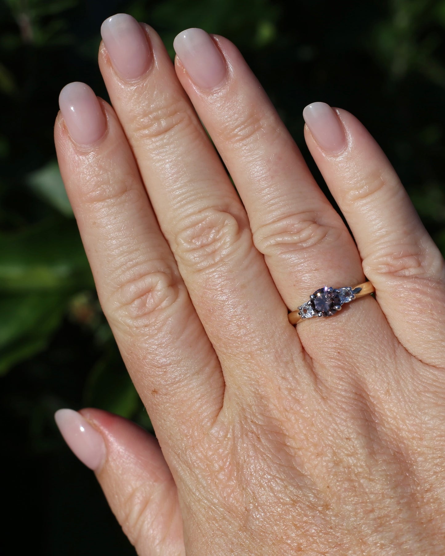 1.31ct Natural Caramel Zircon and Old Cut White Zircon Trilogy Ring, 9ct Gold, size N1/2 or just under 7, 3.72g