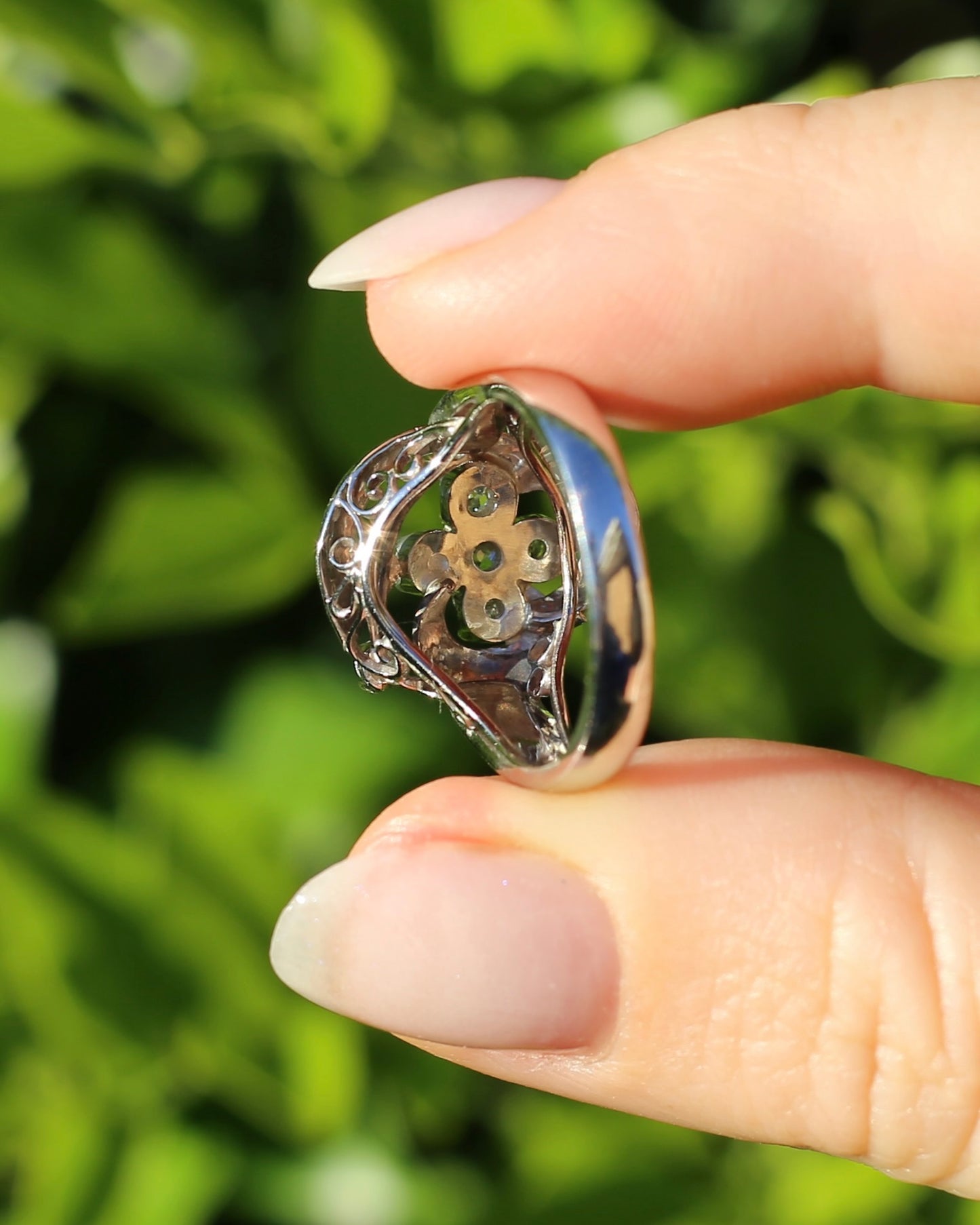 Old Cut and Early Brilliant Cluster Clover Ring, 9ct White Gold, size O or 7