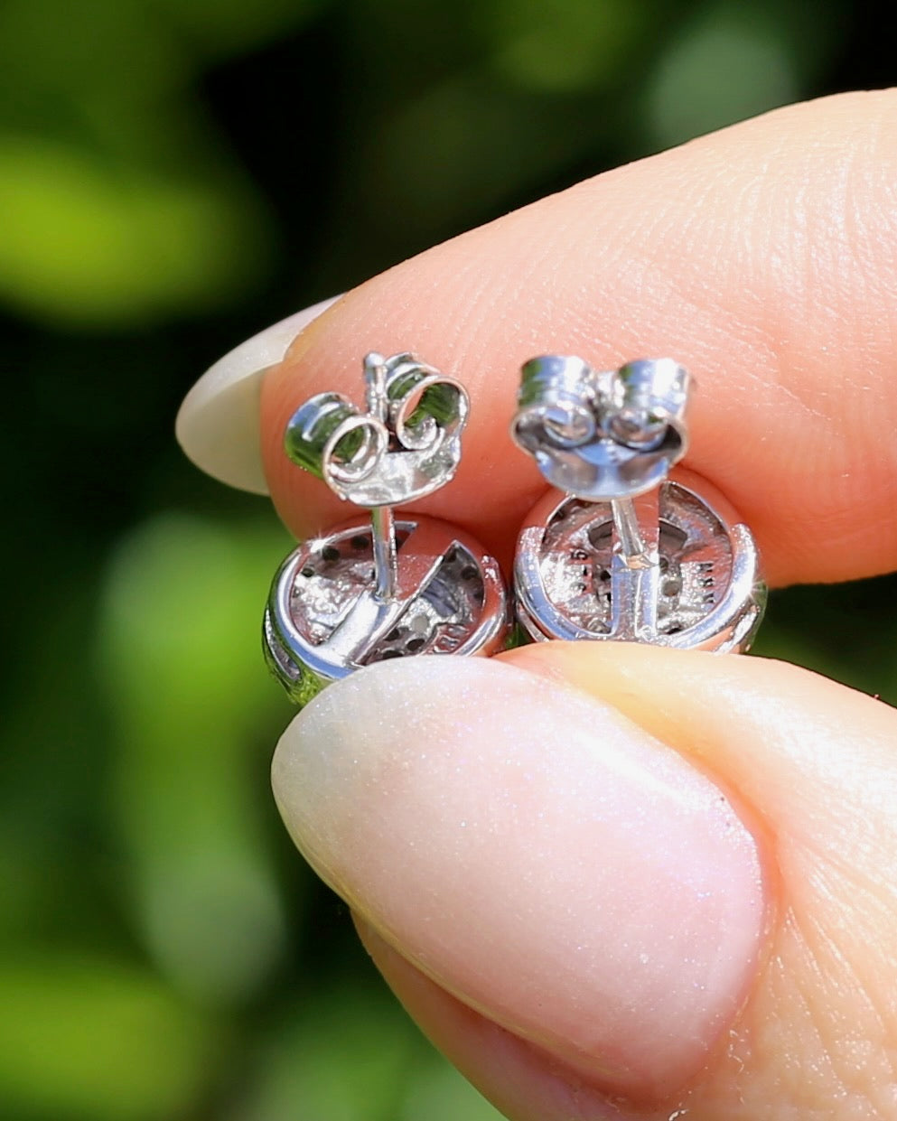 Diamond Cluster Studs, Sterling Silver, 2.06g
