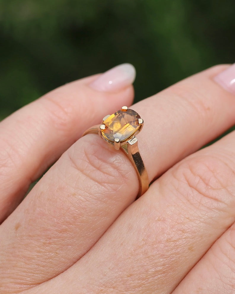 Vintage Yellow Sapphire Ring, 9ct Yellow Gold, size M1/2 or 6.5, 2.68g