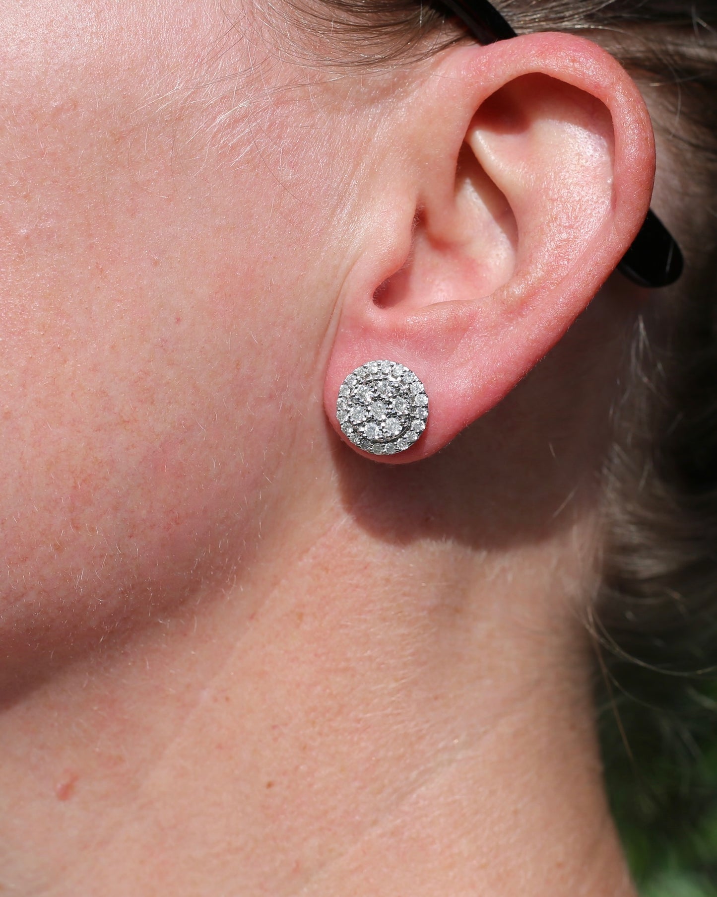 Diamond Cluster Studs, Sterling Silver, 5.58g
