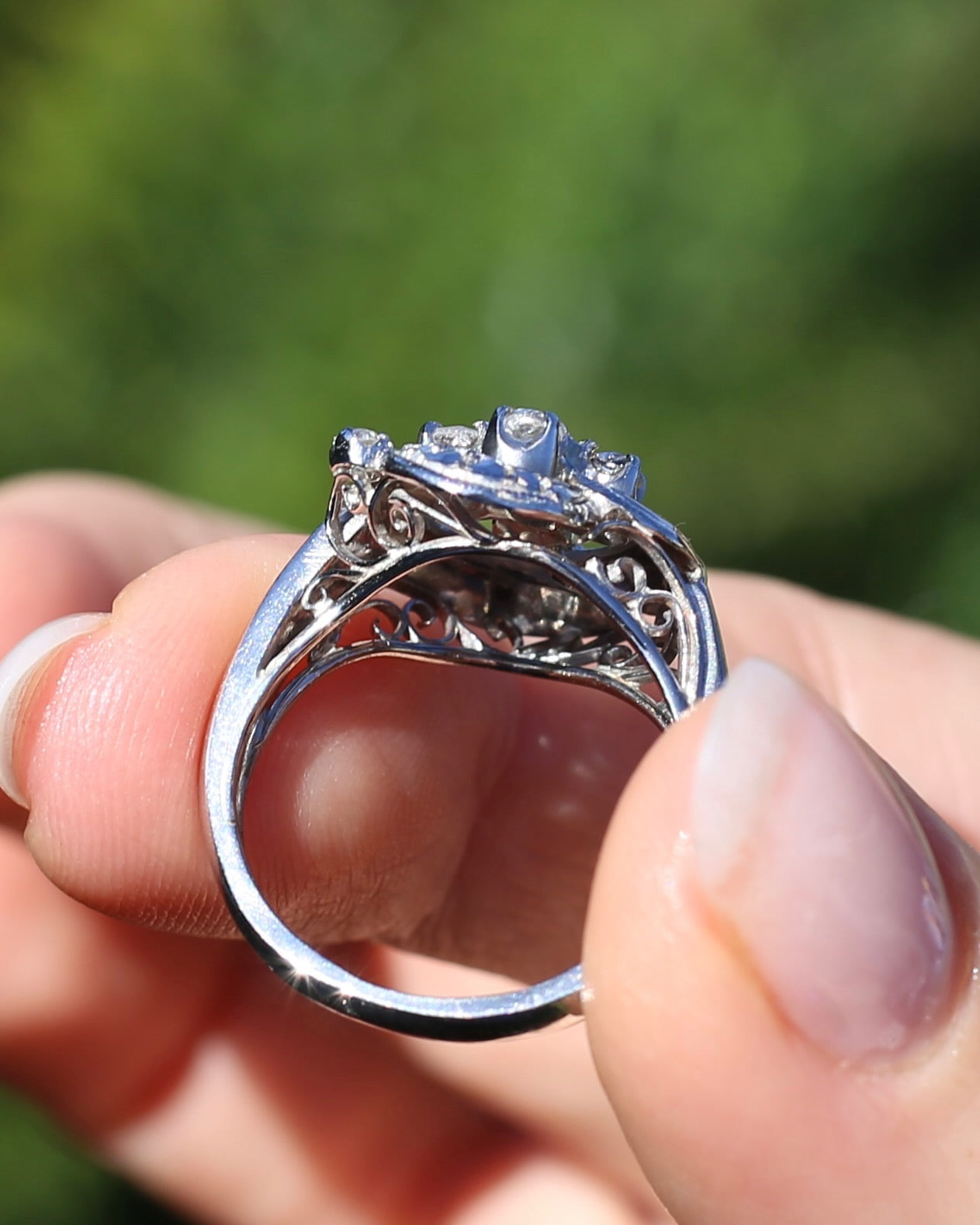 Old Cut and Early Brilliant Cluster Clover Ring, 9ct White Gold, size O or 7