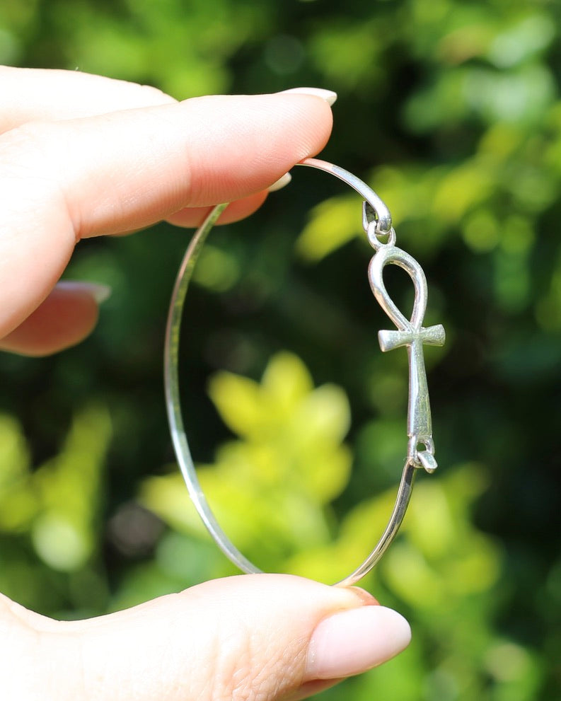 Egyptian Ankh - Key of Life - Silver Bangle, 5.1g