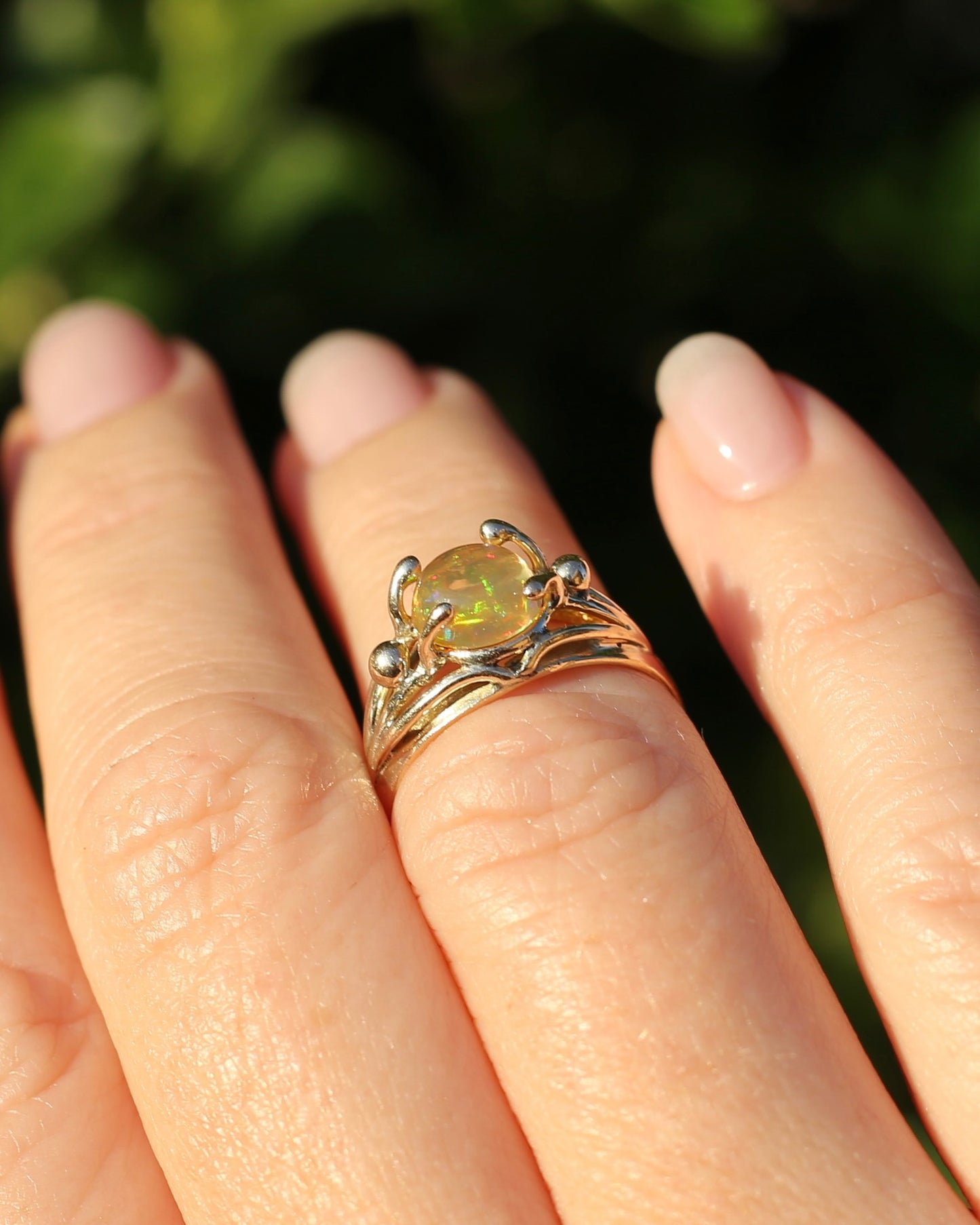 Mexican Opal Cabochon Ring, 14ct Yellow Gold, size 6 or L1/2