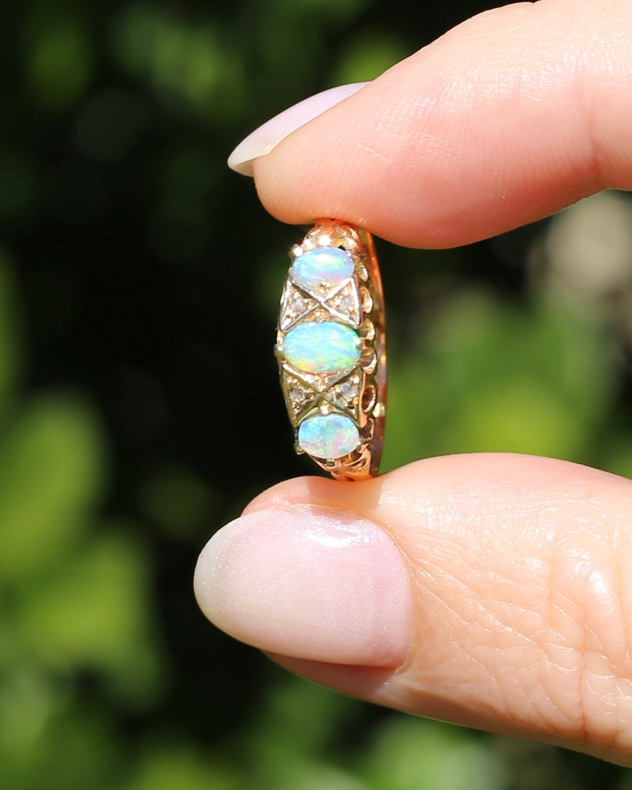 ON HOLD Antique 1907 Opal and Rose Cut Diamond Bridges Ring, 18ct Yellow Gold, size 8 or Q