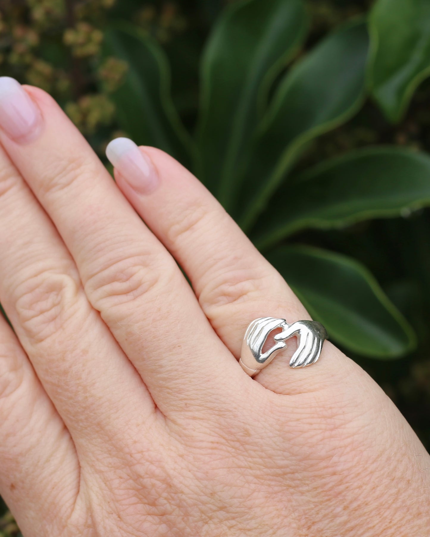 Modern Fede or Gimmel Ring, Sterling Silver, size L1/2 or 6, 3.8g