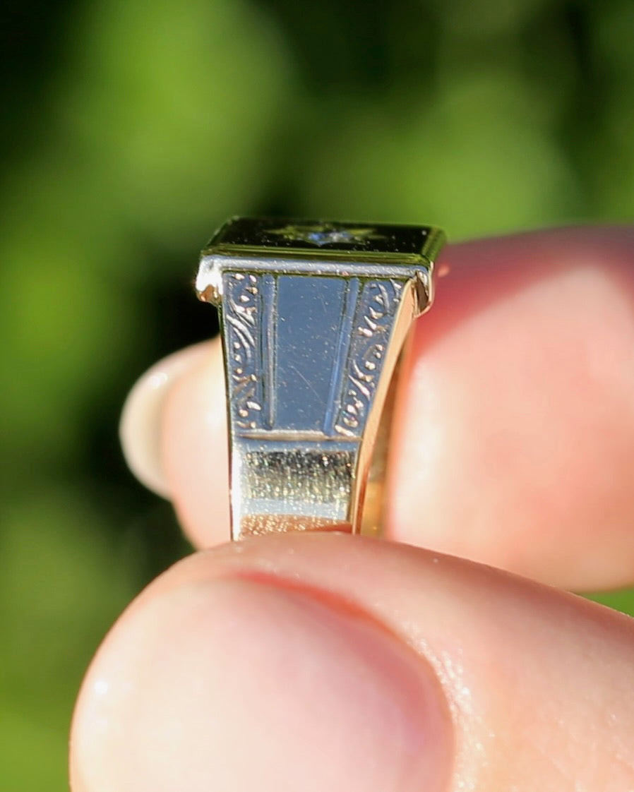 1984 Made Vintage Star Set Diamond Signet Ring, 9ct Yellow Gold, size V or 10.5