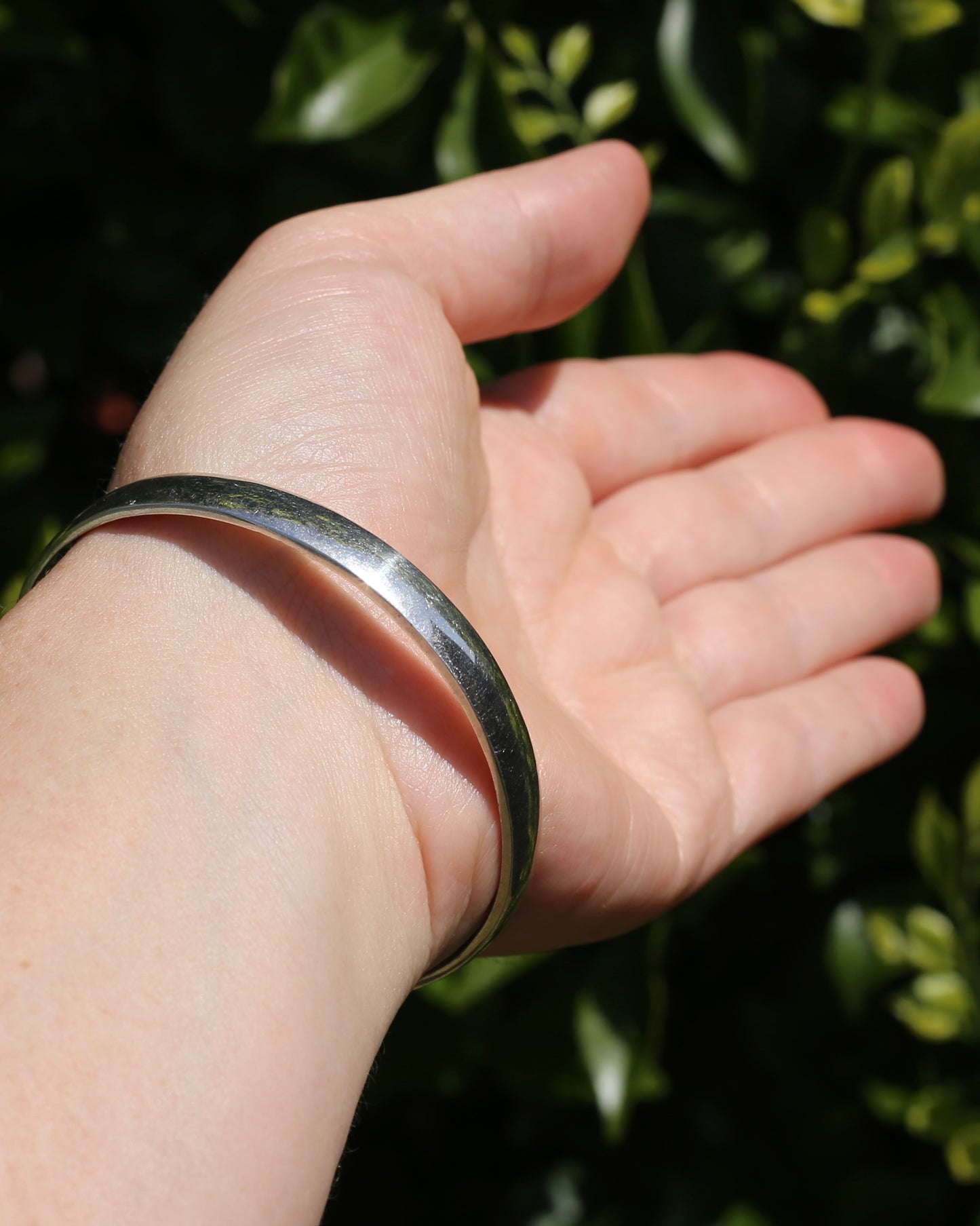 Solid Silver Half Round 7.5mm Wide Round Bangle, 26g