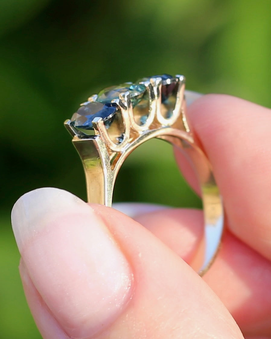 Circa 1980s 2.5ct Parti Trilogy, 9ct Yellow Gold, size P or 7.75, with valuation