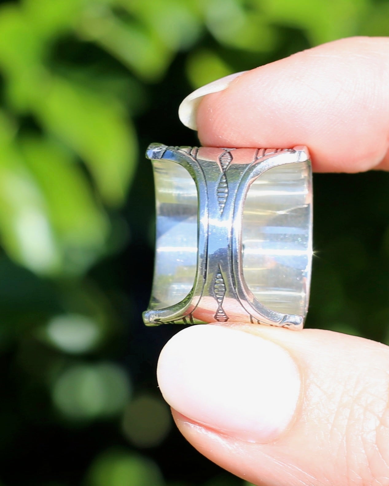Wide Sterling Silver Etched Cigar Band, Comfort Fit Back, size P or 7.5 (fits more like an O or 7)