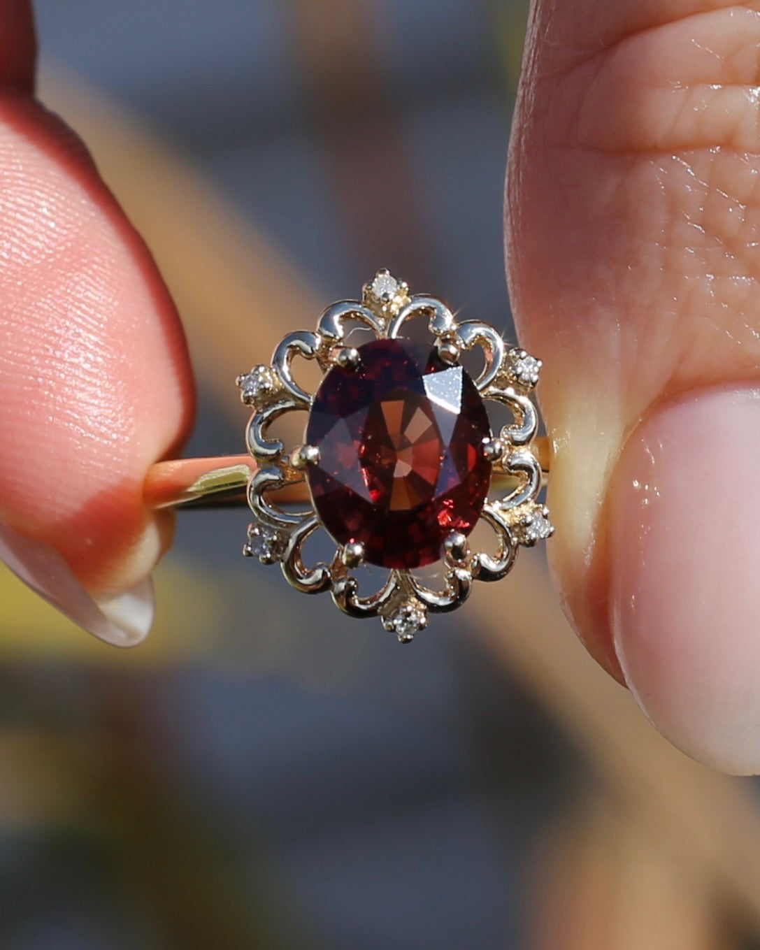 Vintage 3.48ct Natural Zircon and Diamond Ring, 9ct Yellow Gold , size O or 7.25 with valuation