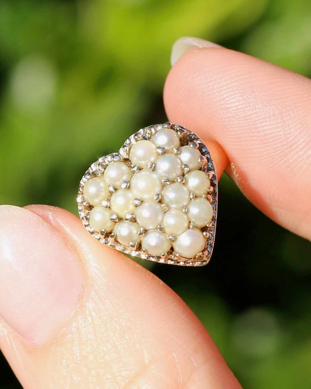 Vintage Heart Pearl Cluster Ring, 10ct Yellow Gold, size K or 5.25