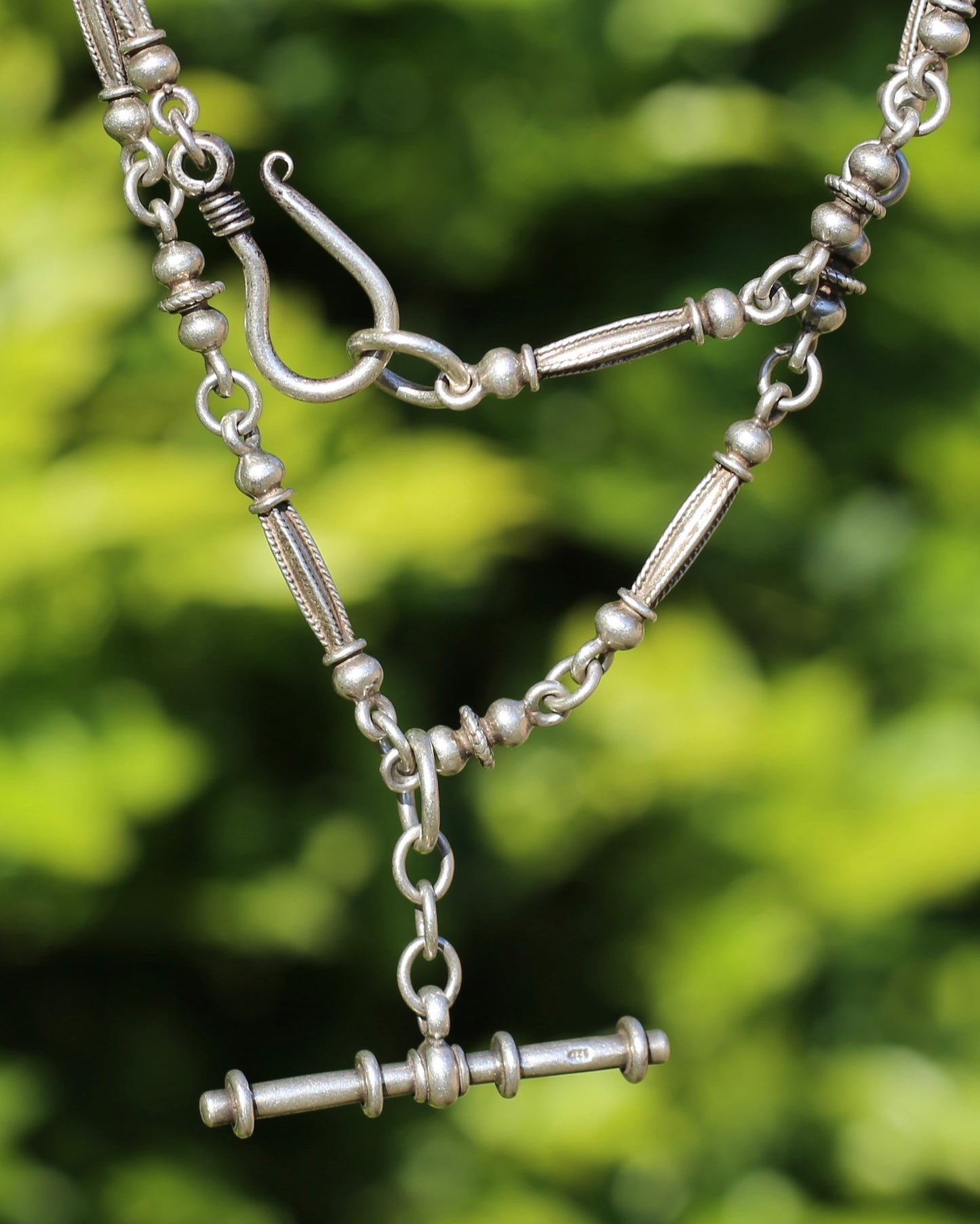 Vintage Silver Fancy Link Chain with Removable Moving T-bar, 48cm or 19 inches, 29.9g