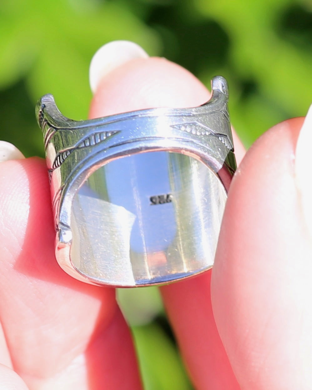 Wide Sterling Silver Etched Cigar Band, Comfort Fit Back, size P or 7.5 (fits more like an O or 7)