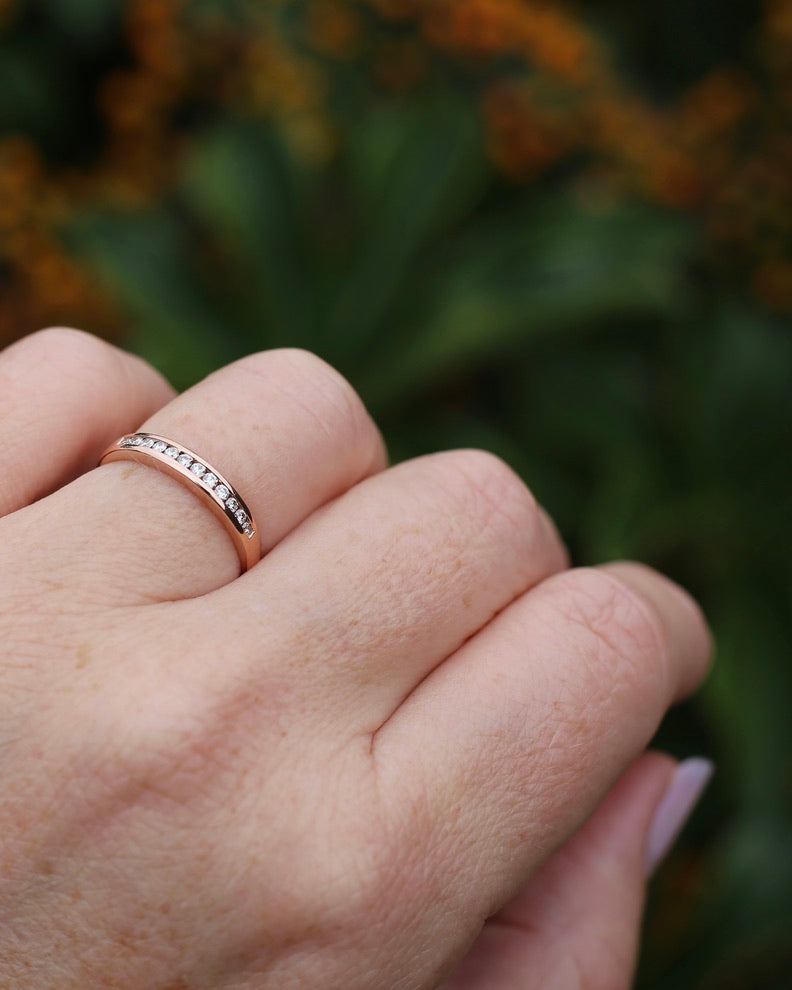 0.3ct Channel Set Natural Diamond Band, 9ct Rose Gold, size 7.25 or just over O, 1.6g