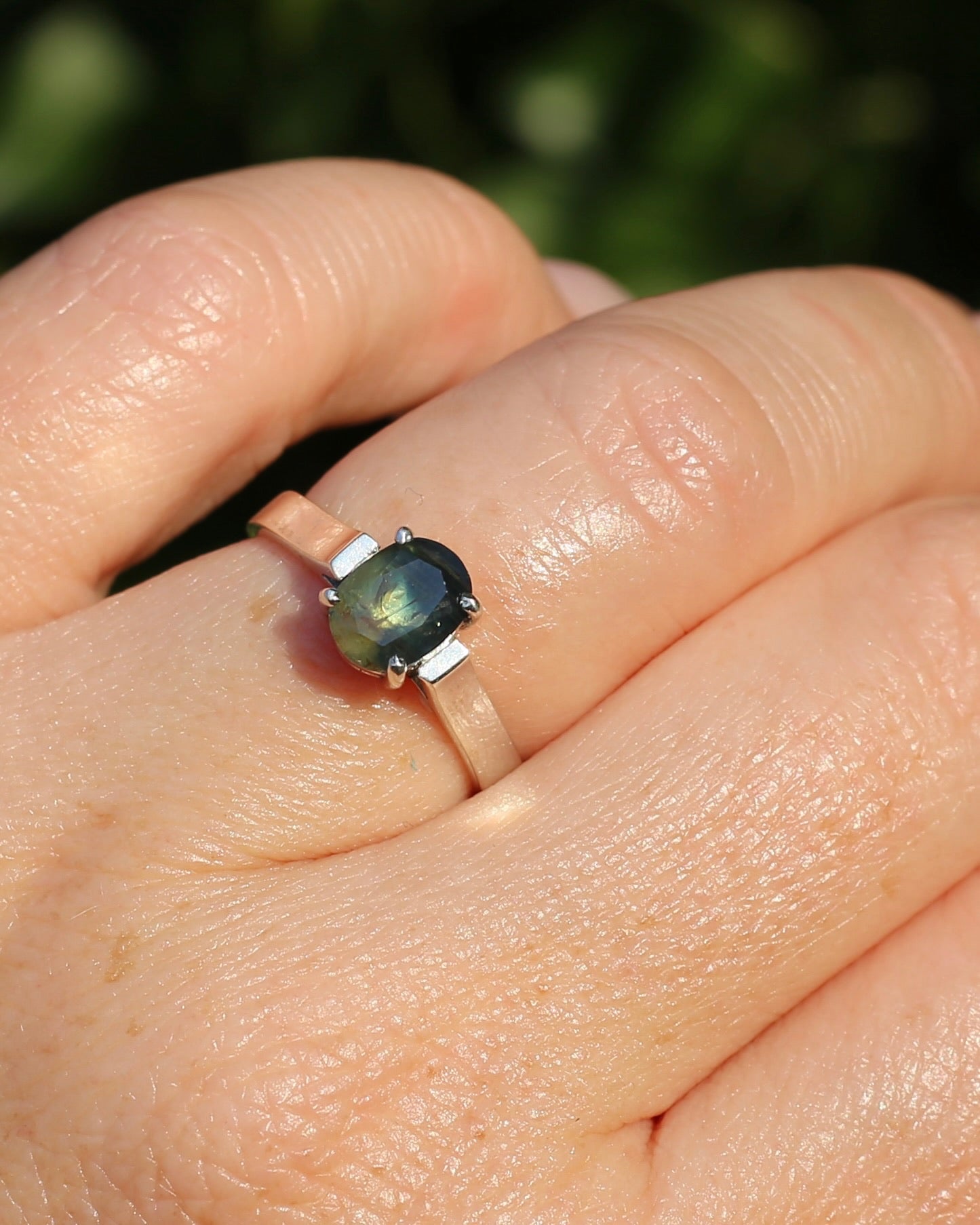 Bi Colour Natural Sapphire, Sterling Silver, size O or 7.25