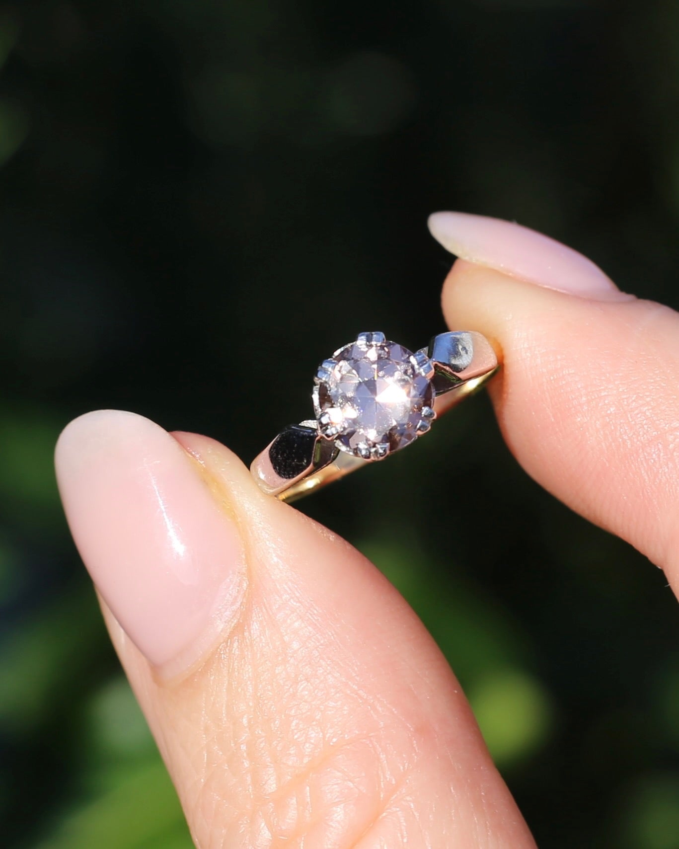 Vintage 1.86ct Pale Pink natural Zircon, 1967 London Made Double Claw Set, 9ct Yellow and White Gold, size M1/2 or 6.5, 2.8g