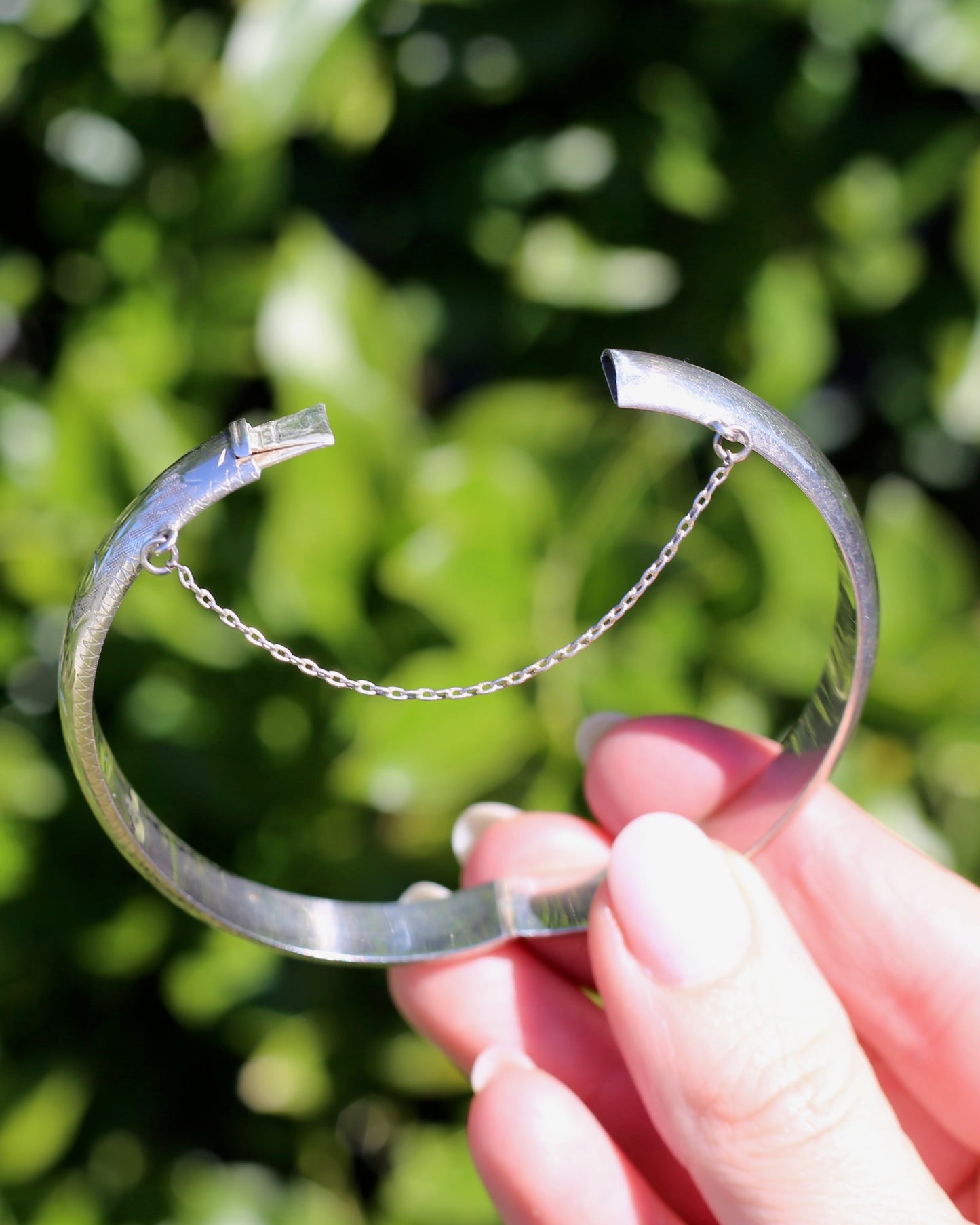 Vintage Hinged Engraved Silver Hollow Bangle, Sterling Silver