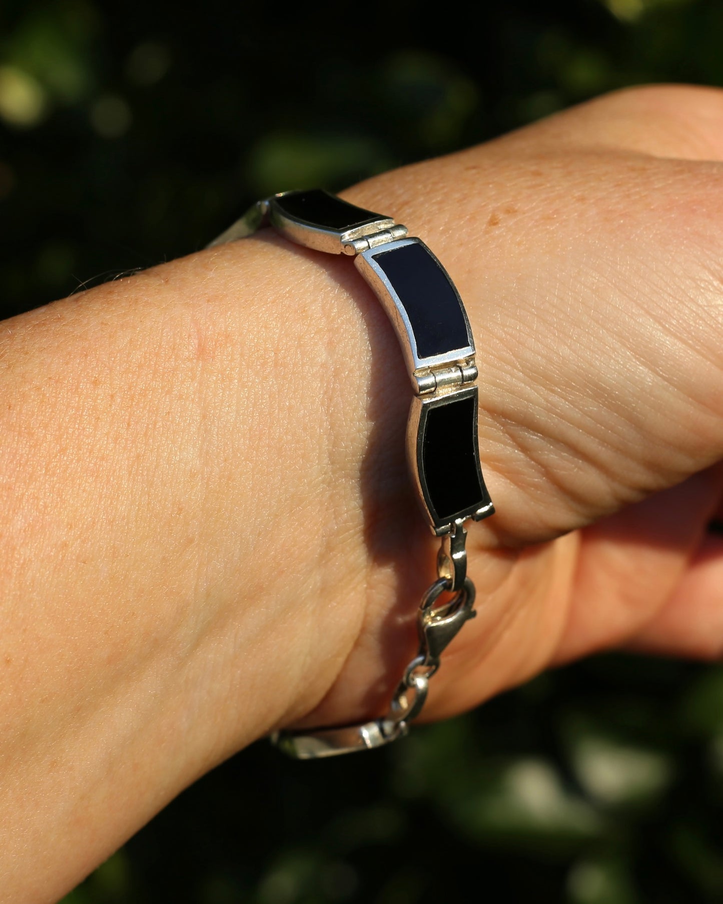 Black Panel Wavey Silver Bracelet, Sterling Silver, 18.3g, 19cm
