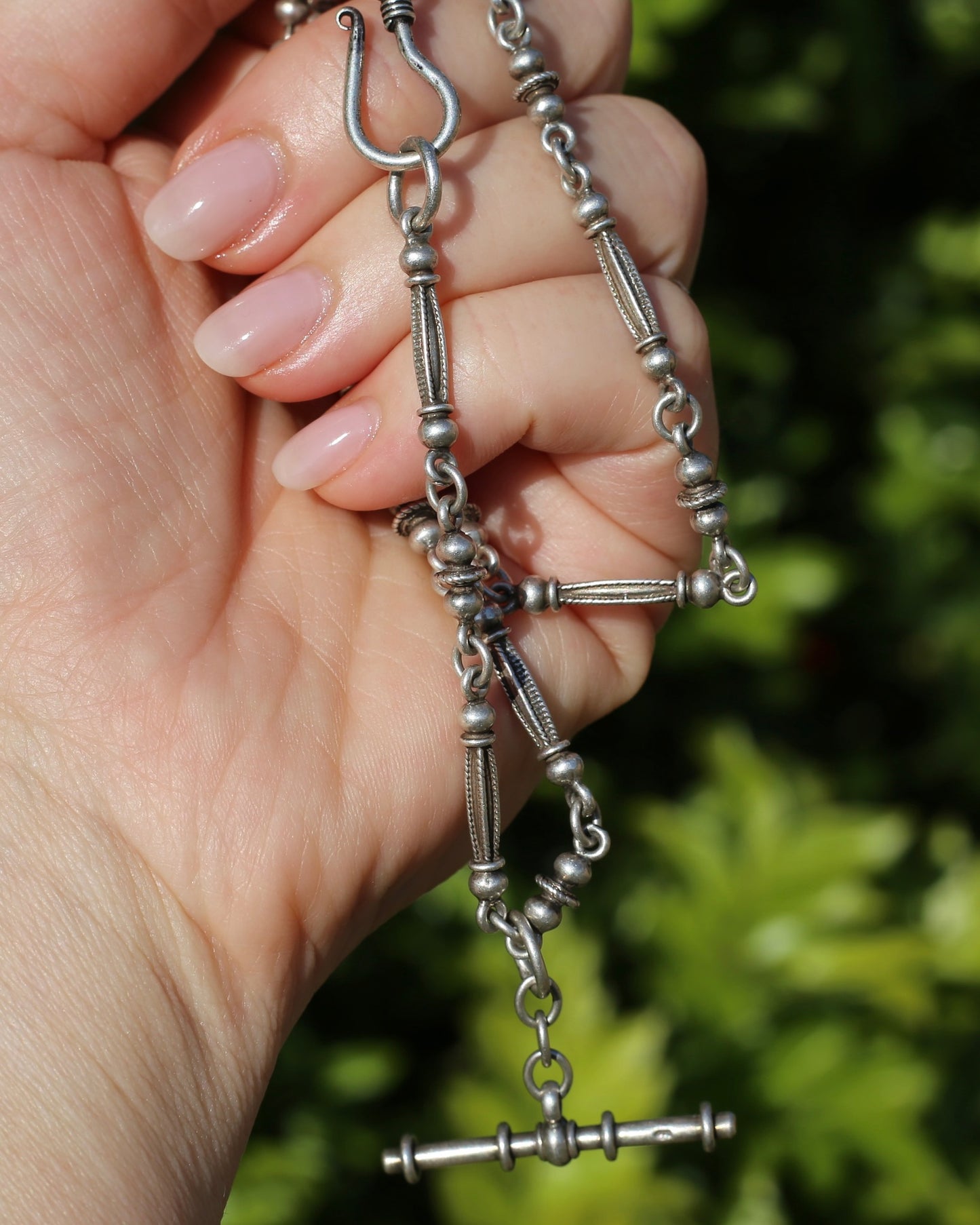 Vintage Silver Fancy Link Chain with Removable Moving T-bar, 48cm or 19 inches, 29.9g