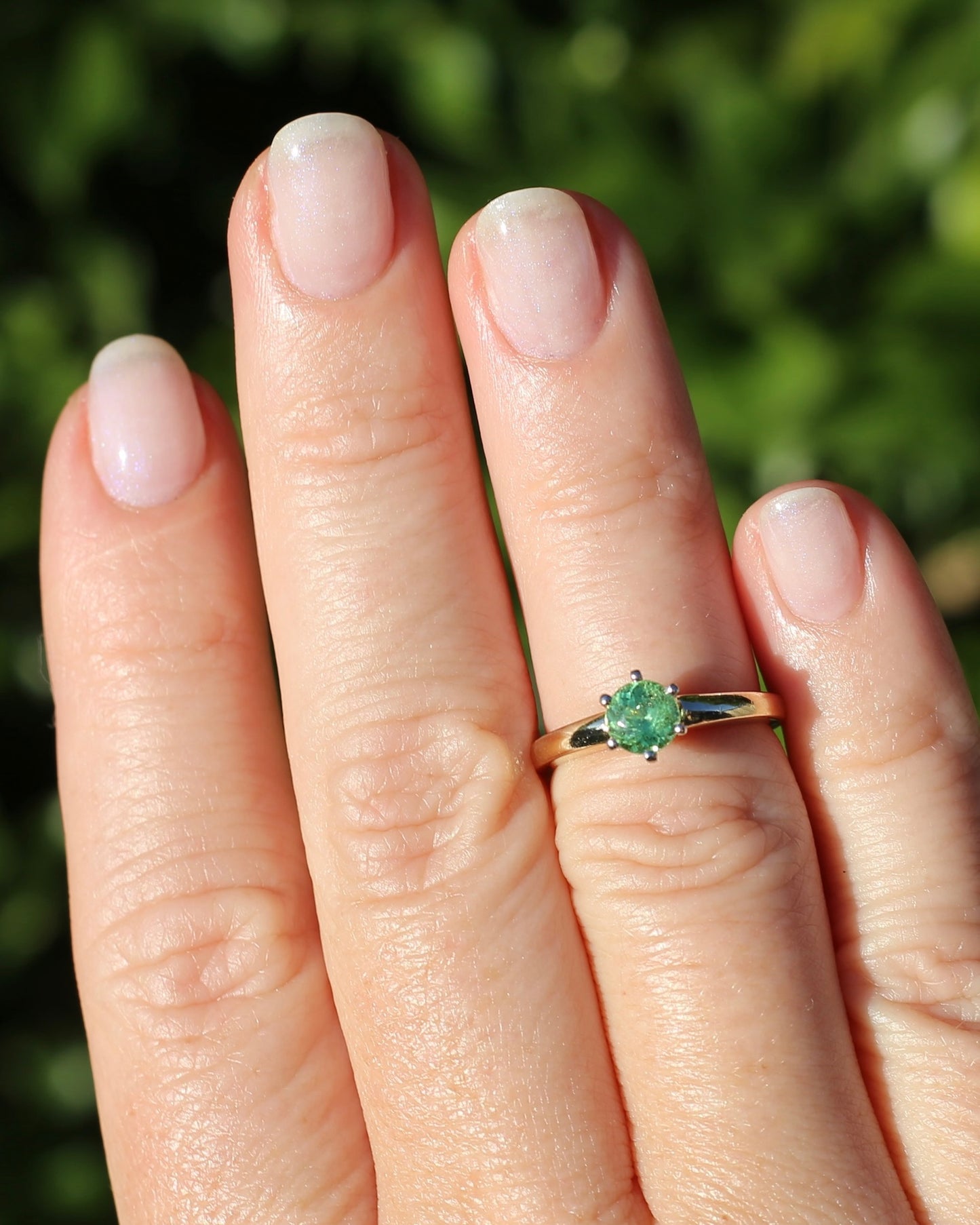 0.75ct Tsavorite - Light Grossular Green Garnet - in Vintage 14ct Yellow and White Gold Setting, size J1/2 or 5