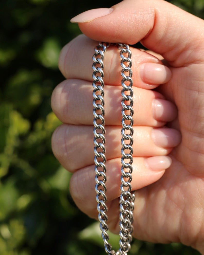 Antique 1913-1914 Birmingham Made Curb Link Watch Chain, Double Albert Clasp, Sterling Silver, 41.5cm