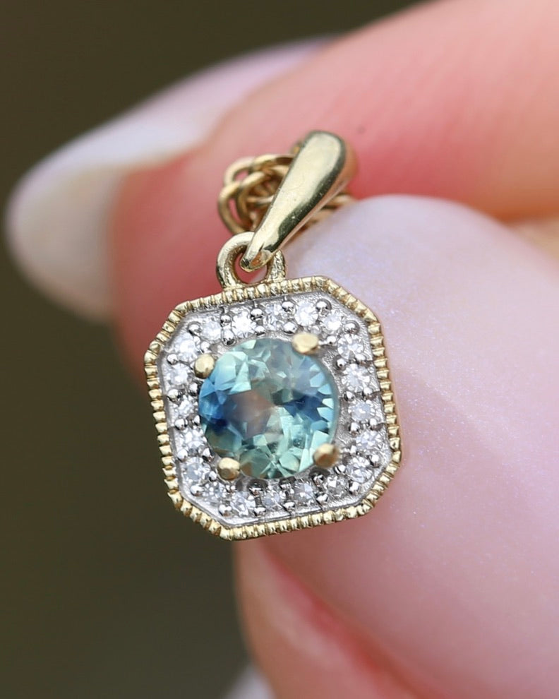 4mm Parti and Diamond Pendant, 9ct Yellow and White Gold, 0.52g