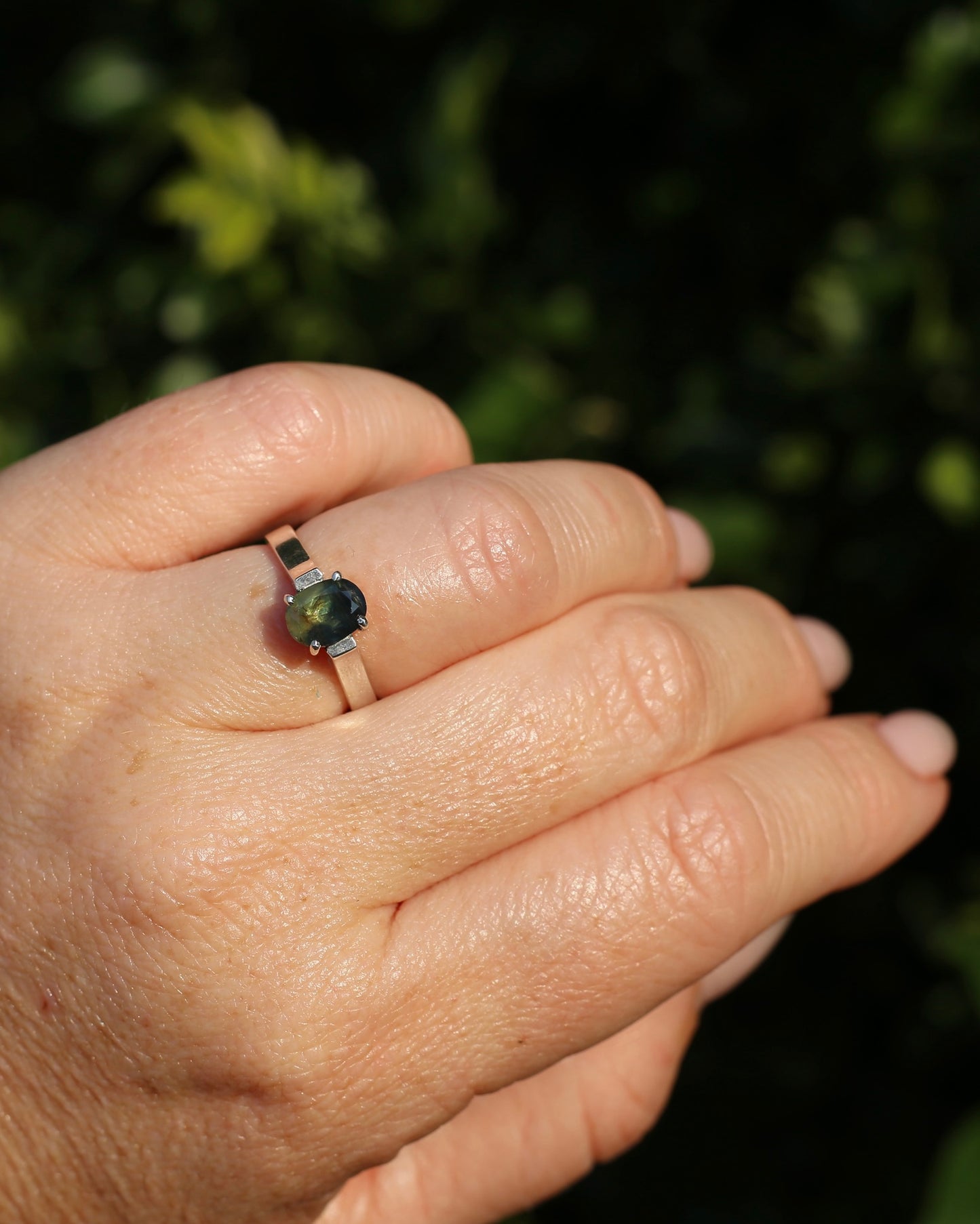Bi Colour Natural Sapphire, Sterling Silver, size O or 7.25